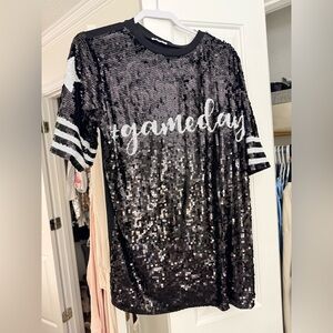 Black Sequin Gameday T-Shirt Dress